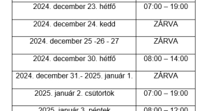 Tájékoztatás - 2024. téli ünnepek